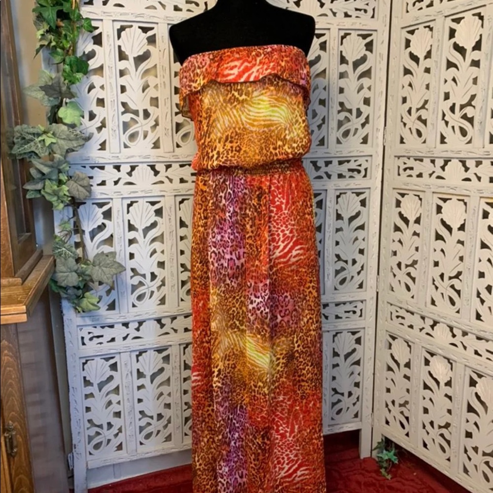 Bright orange leopard maxi dress